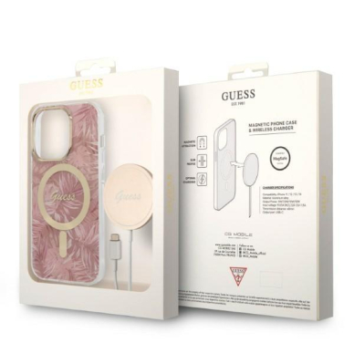 Dėklas su pakrovėju Set Guess Jungle MagSafe GUBPP14XHJEACSP iPhone 14 Pro Max Rožinis 9