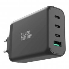 Silver Monkey GaN 130W wall Įkroviklis  3x USB-C PD 1x USB-A 3.0 QC - Juodas