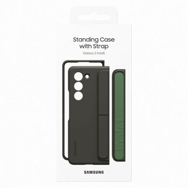 Silikoninis dėklas Samsung Galaxy Z Fold 5 with stand and strap - juodas 4