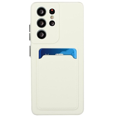 Akcija! Dėklas su kišenėle kortelėms Card Case Samsung Galaxy S21 Ultra 5G Baltas