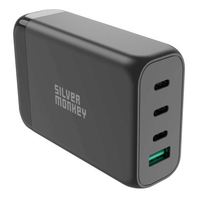 Silver Monkey SMA151 130W GaN Įkroviklis  3xUSB-C PD USB-A QC 3.0detachable power Kabelis - Juodas