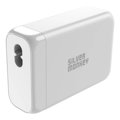 Silver Monkey SMA152 130W GaN Įkroviklis  3xUSB-C PD USB-A QC 3.0detachable power Kabelis - baltas 3