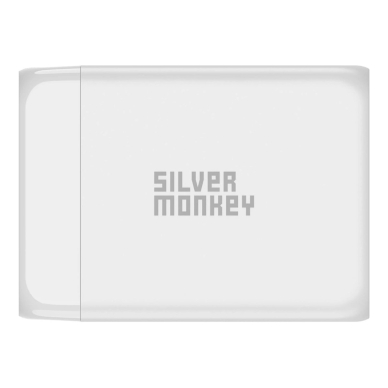 Silver Monkey SMA156 200W GaN Įkroviklis  3x USB-C PD USB-A QC 3.0detachable power Kabelis - baltas 3