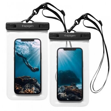 Vandeniui Atsparus Dėklas SPIGEN A601 UNIVERSAL WATERPROOF CASE 2vnt. CRYSTAL Skaidrus