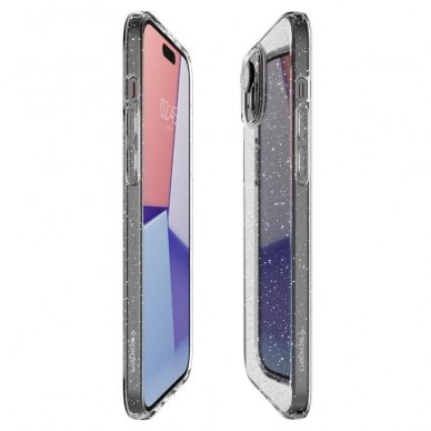 Apsauginis silikono dėklas Spigen LIQUID CRYSTAL IPHONE 15 GLITTER CRYSTAL Permatomas Blizgus 7