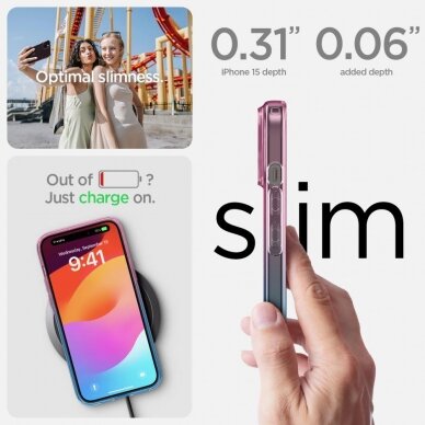 Apsauginis silikono dėklas Spigen LIQUID CRYSTAL IPHONE 15 GRADATION rožinis 9