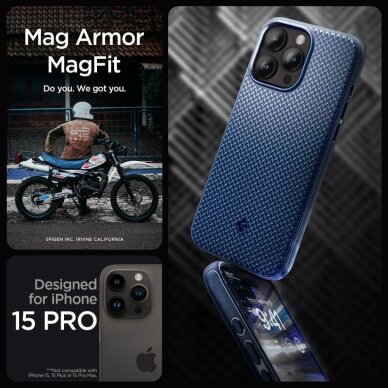 Apsauginis dėklas Spigen MAG ARMOR MAGSAFE IPHONE 15 PRO NAVY Mėlynas 8