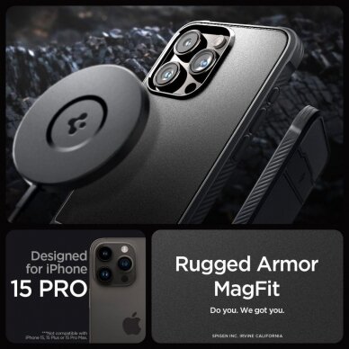 Apsauginis dėklas Spigen RUGGED ARMOR MAG MAGSAFE IPHONE 15 PRO MATTE Juodas 10