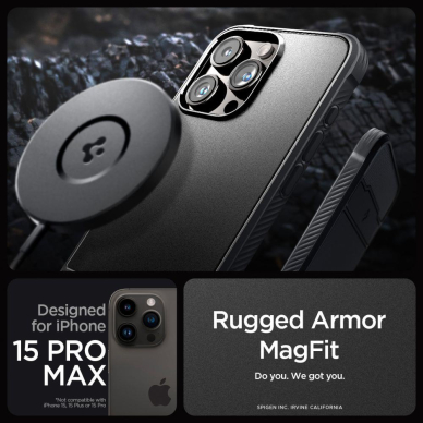 Apsauginis dėklas Spigen RUGGED ARMOR MAG MAGSAFE IPHONE 15 PRO MAX MATTE Juodas 9