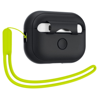 Dėklas ausinėms Spigen SILICONE FIT STRAP Apple AIRPODS PRO 1 / 2 Juodas/žalias 3