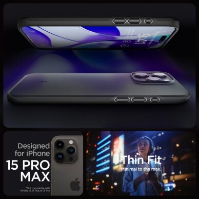 Apsauginis dėklas Spigen THIN FIT IPHONE 15 PRO MAX Juodas 8