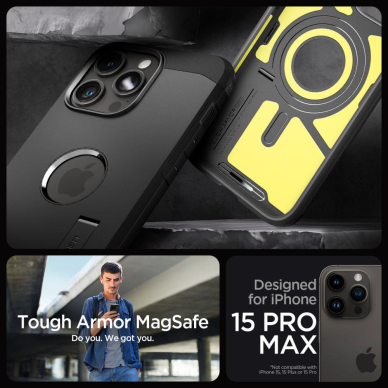 Apsauginis dėklas Spigen TOUGH ARMOR MAG MAGSAFE IPHONE 15 PRO MAX Juodas 9