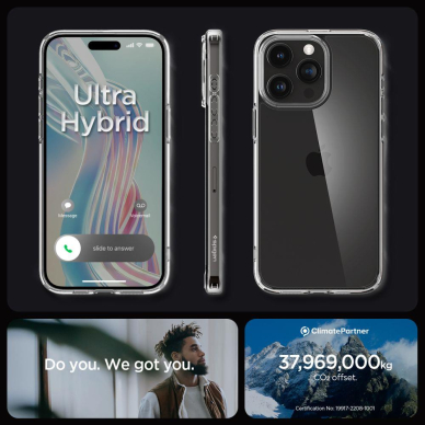 Apsauginis dėklas Spigen ULTRA HYBRID IPHONE 15 PRO CRYSTAL CLEAR 14