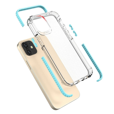 Dėklas Sutvirtintais Kampais Spring Armor clear TPU iPhone 12 mini Mėlynais Kraštais 2