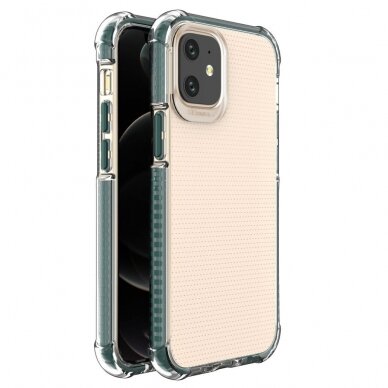 Dėklas Sutvirtintais Kampais Spring Armor clear TPU iPhone 12 mini Žaliais Kraštais