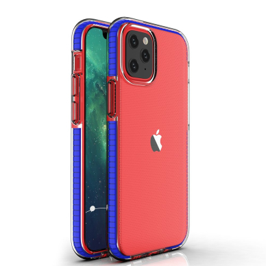 SKAIDRUS TPU DĖKLAS SU SPALVOTU RĖMU „SPRING CASE“ Iphone 12 Mini Tamsiai Mėlynas