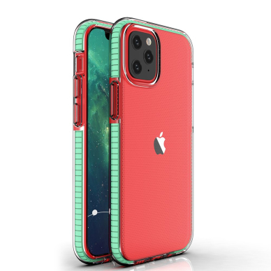 „Spring Case“ Skaidrus Tpu Dėklas Su Spalvotu Rėmu Iphone 12 Mini Mėtinis