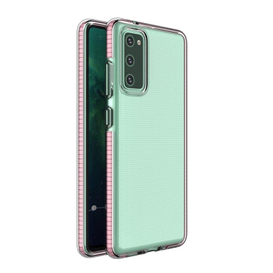 Dėklas Spring Case clear TPU su spalvotu rėmeliu Samsung Galaxy A02s Šviesiai rožinis