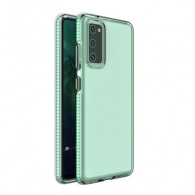 Dėklas Spring Case clear TPU su spalvotu rėmu Samsung Galaxy A72 4G Mėtinis