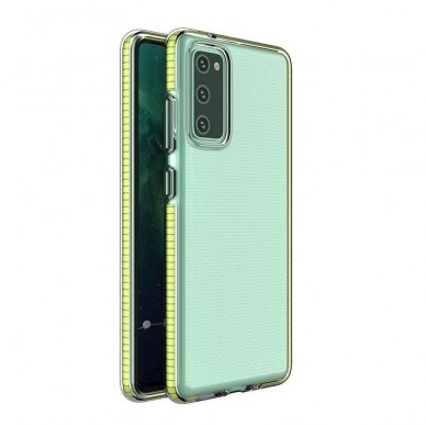 Dėklas Spring Case clear TPU su spalvotu rėmu Samsung Galaxy A72 4G Geltonas