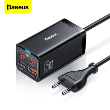 [Užsakomoji prekė] Statie Incarcare 2xUSB-C, PD65W, 2xUSB-A, 5A + Cablu Type-C - Baseus GaN3 Pro (CCGP040101) - Juodos spalvos 2