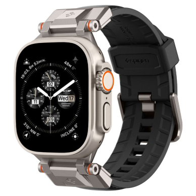 [Užsakomoji prekė] Strap for Apple Watch 1/2/3/4/5/6/7/8/9/SE/SE 2/Ultra/Ultra 2 (42/44/45/49mm) - Spigen DuraPro Armor PU - Juodas