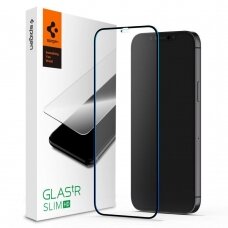 Aukštos kokybės grūdintas stiklas Spigen Glass Fc Iphone 12 Pro / Iphone 12 juodais kraštais