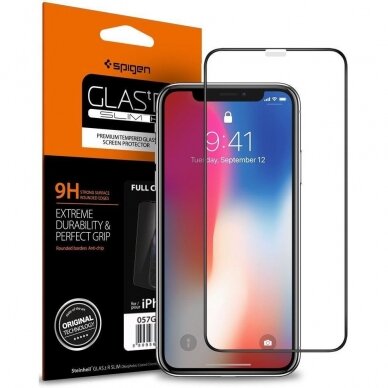 Aukštos Kokybė Apsauginis Stiklas Spigen Fc Iphone X/Xs Juodas