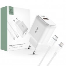 Tech-Protect C20W USB-C PD 20W / USB-A QC 3.0 network Įkroviklis USB-C / Lightning Kabelis - baltas