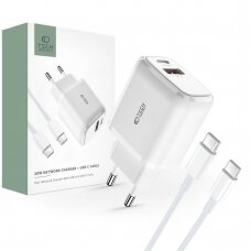 Tech-Protect C20W USB-C PD 20W / USB-A QC 3.0 network Įkroviklis USB-C / USB-C Kabelis - baltas