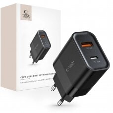 Tech-Protect C30W USB-C PD 30W / USB-A QC 3.0 network Įkroviklis  - Juodas