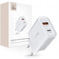 Tech-Protect C30W USB-C PD 30W / USB-A QC 3.0 network Įkroviklis  - baltas