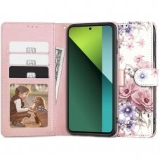 Tech-Protect Wallet Dėklas Xiaomi Redmi Note 13 Pro 5G / Poco X6 5G - Rožinis flowers