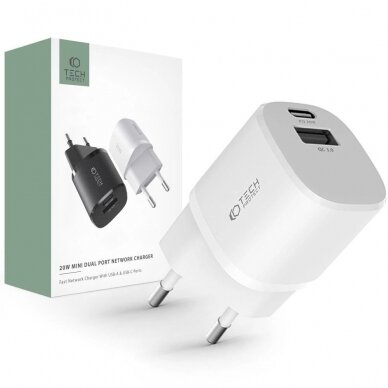 Tech-Protect C20W mini USB-C PD 20W / USB-A QC 3.0 network Įkroviklis  - baltas