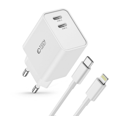 Tech-Protect C35W 2x USB-C PD 35W network Įkroviklis USB-C / Lightning Kabelis - baltas 1