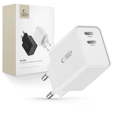 Tech-Protect C35W mains Įkroviklis  2x USB-C PD 35W - baltas