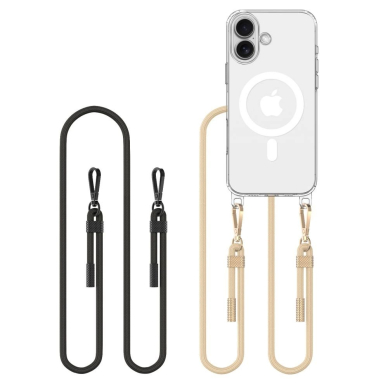 Tech-Protect FlexAir Chain MagSafe iPhone 16 Dėklas - Skaidrus + 2 Lanyards (Black  Taupe)