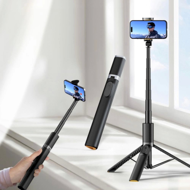 Tech-Protect L08S Bluetooth Asmenukių lazda remote control, tripod up to 141cm - Juodas 3