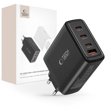 Tech-Protect NC100W-GAN GaN network Įkroviklis  3x USB-C PD 100W / USB-A QC 3.0 - Juodas