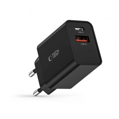 Tech-Protect NC30W USB-C PD 30W / USB-A QC 3.0 network Įkroviklis  - Juodas 5