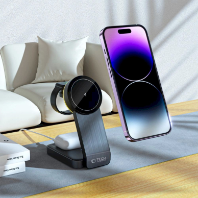 Tech-Protect QI15W-A28 inductive MagSafe 3in1 Įkroviklis stand smartphone / Apple Watch / AirPods - Juodas 5