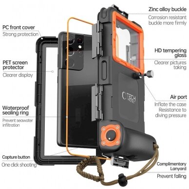 Tech-Protect Waterproof Dėklas waterproof IPX8 smartphones 4.7-6.7 - Juodas orange 3