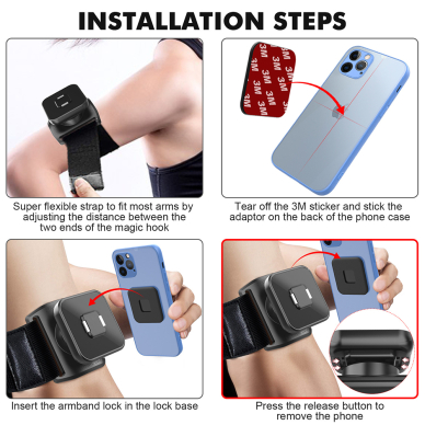 [Užsakomoji prekė] Techsuit - Sports Armband with Phone Magnetic Suction Cup (TSA2) - Velcro Mounting Strap, 3M Glue Sticker, max 6.8" - Juodas 8