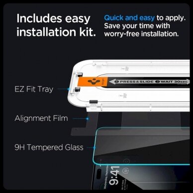 TEMPERED GLASS Spigen GLAS.TR "EZ FIT" 2-PACK IPHONE 15 PLUS PRIVACY 8