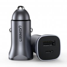 Akcija! Ugreen fast car charger USB-A / USB-C 18W gray (CD130)