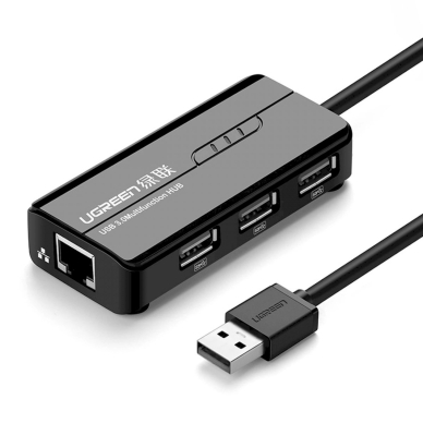 Ugreen 20264 RJ45 / USB-A 10/100Mbps HUB network adapter 3x USB-A 2.0 - Juodas