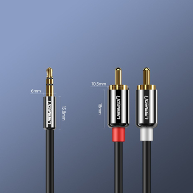 Ugreen 3,5 mm mini jack - 2RCA aucio kabelis 3m juodas (10590) 12