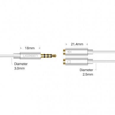 Ugreen 3,5 mm mini jack AUX splitter adapter kabelis with microphone plug 20cm sidabrinis (30619) 9