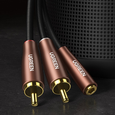 Audio kabelis Ugreen 3,5 mm mini jack (female) - 2RCA (male) 5m rudas (AV198 60988) 3