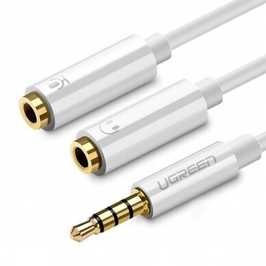 Ugreen cable cable headphone splitter mini jack 3.5 mm - 2 x mini jack 3.5 mm (2 x stereo output) 20cm white (AV134)